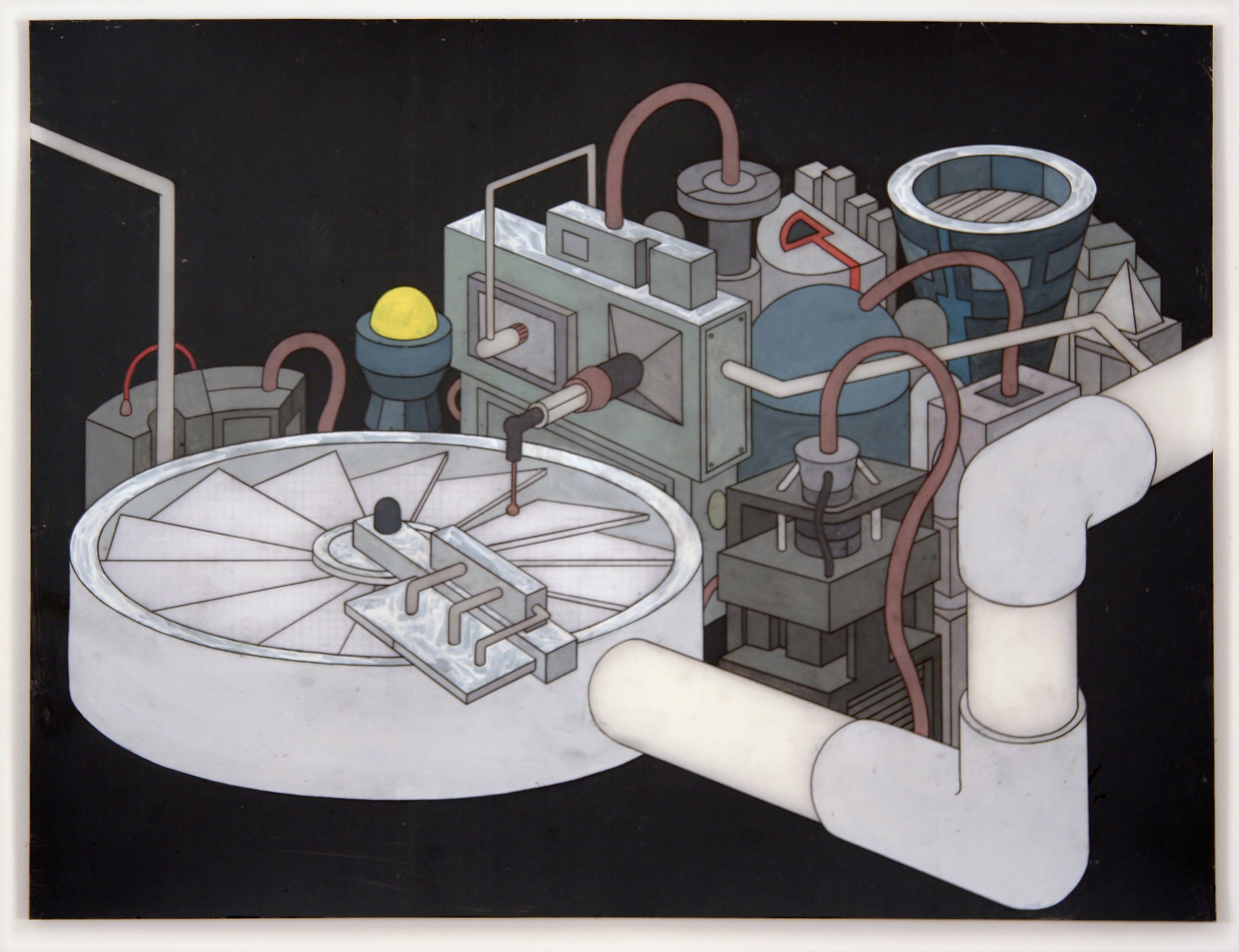 PULLED PART - AIR CIRCULATION SYSTEM A, graphite, acrylic, on mylar, 13" x 17", 2011