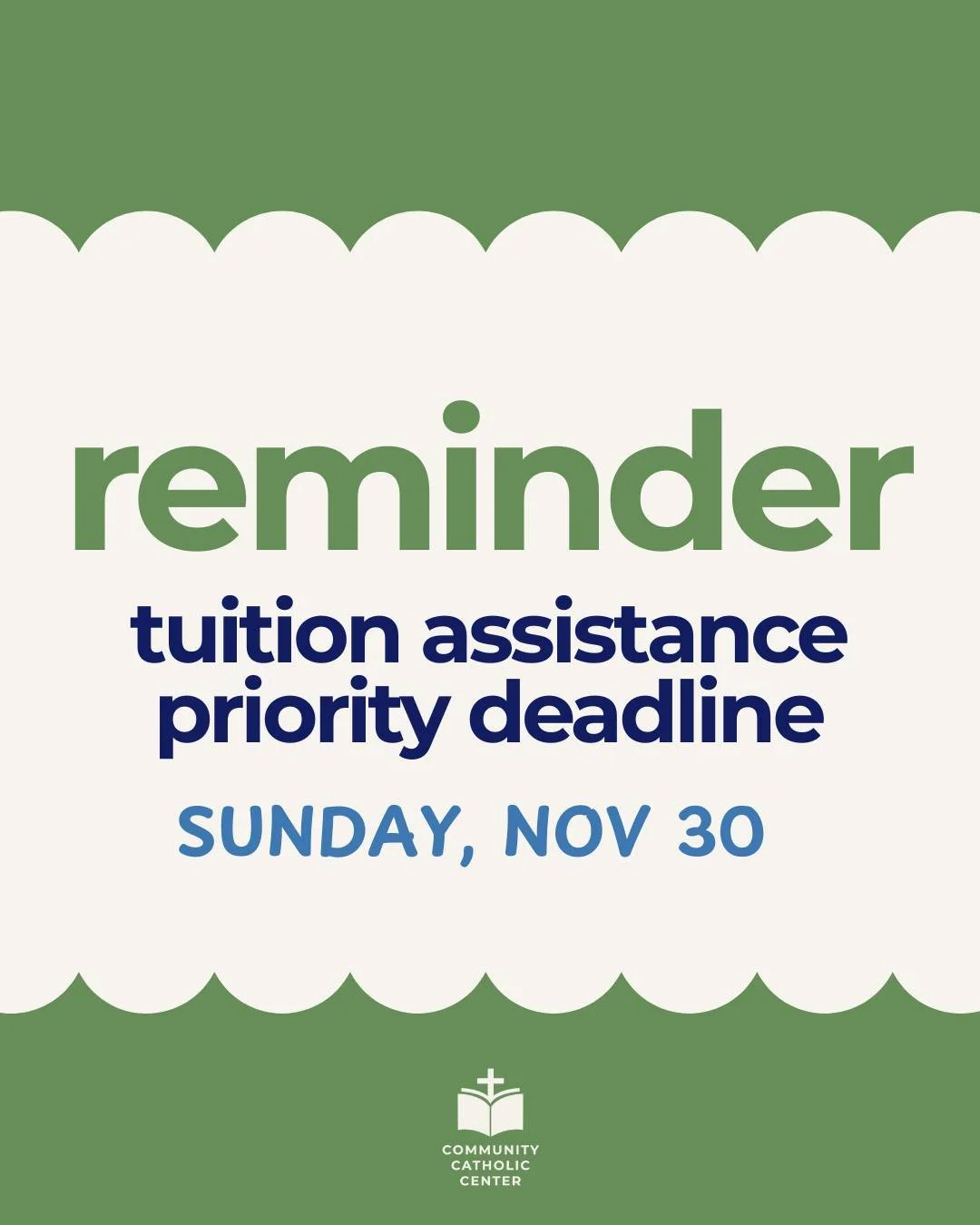 Want help with tuition? There's two weeks left to apply for the priority deadline for our tuition assistance program! We award assistance based your family's income and need. Login or create an account at our online portal (link to portal in our bio)