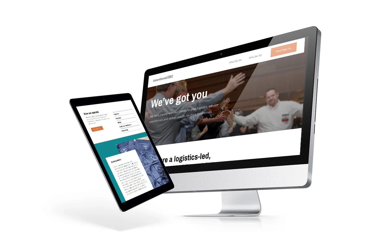 Intentional Edge website design mockup on an iPad and desktop computer