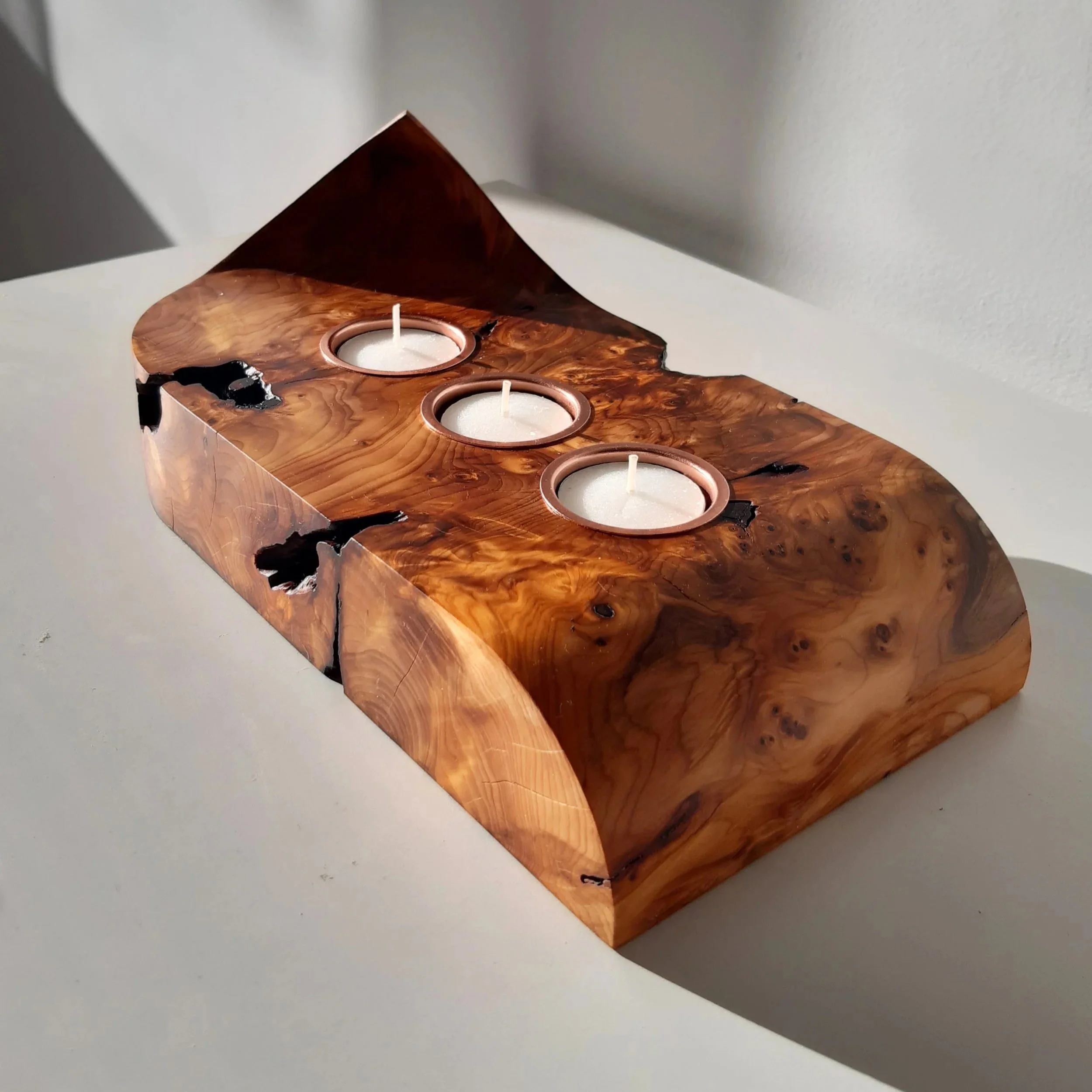 burr yew tealight trio