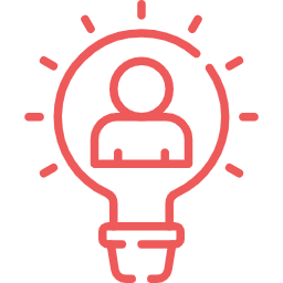 Icon of a person inside a light bulb with rays radiating outward, representing editing expertise.