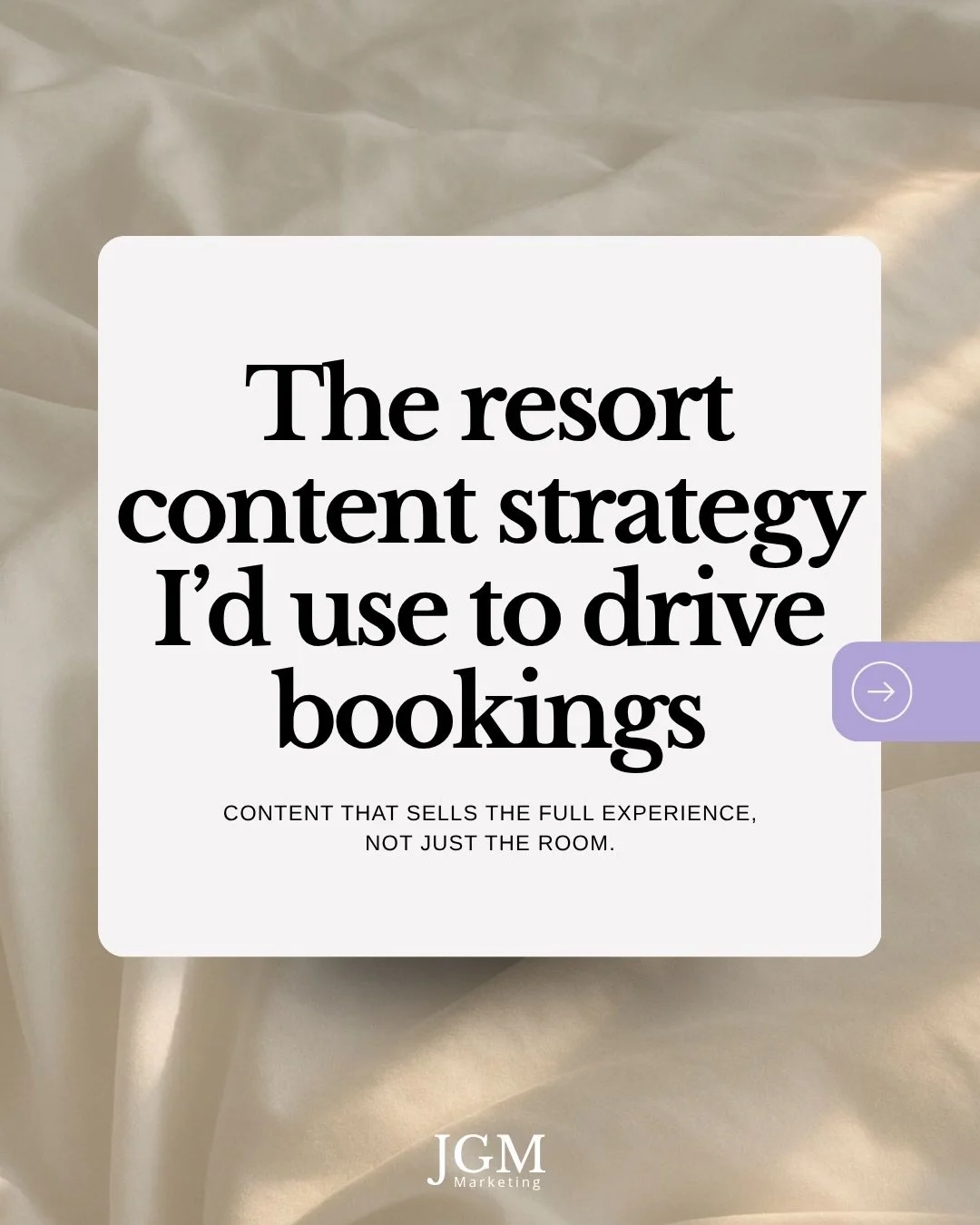 Rooms don&rsquo;t sell a resort. The experience does.
Here&rsquo;s how I&rsquo;d structure your content if I was your SMM: less &ldquo;here&rsquo;s our suite&rdquo; more &ldquo;this is what your stay feels like.&rdquo;
From textures to lifestyle mome
