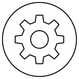 Gear icon within a circle.