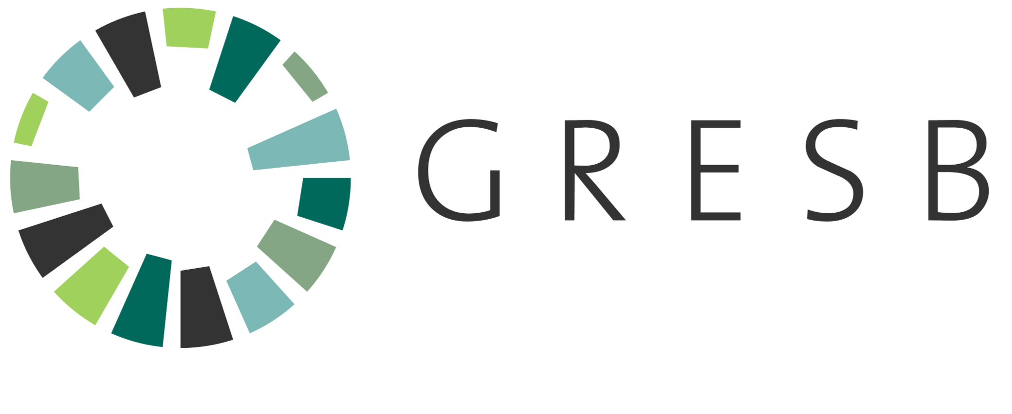 Circular chart with various shades of green, gray, black, and teal, alongside the text 'CRESB' with some letters in black and others in shades of gray.