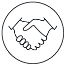 Outline of two hands shaking inside a circle