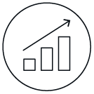 Line graph with upward trend, connected to bar chart