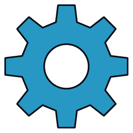 Blue gear icon with black outline