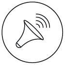 A loudspeaker icon with sound waves emanating from it.