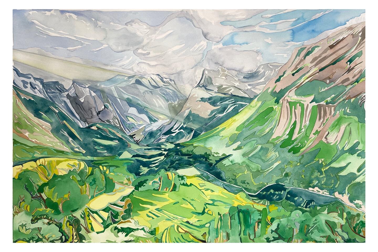 In August, I finished this watercolor commission of a mountain pass in Norway for two dear friends. When I&rsquo;m painting, I really enjoy getting into the weeds (sometimes literally) 🌿🌱 This painting had some particularly fun opportunities to pla