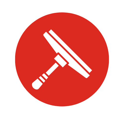 Icon of a squeegee or window cleaning tool inside a red circle with a black background.