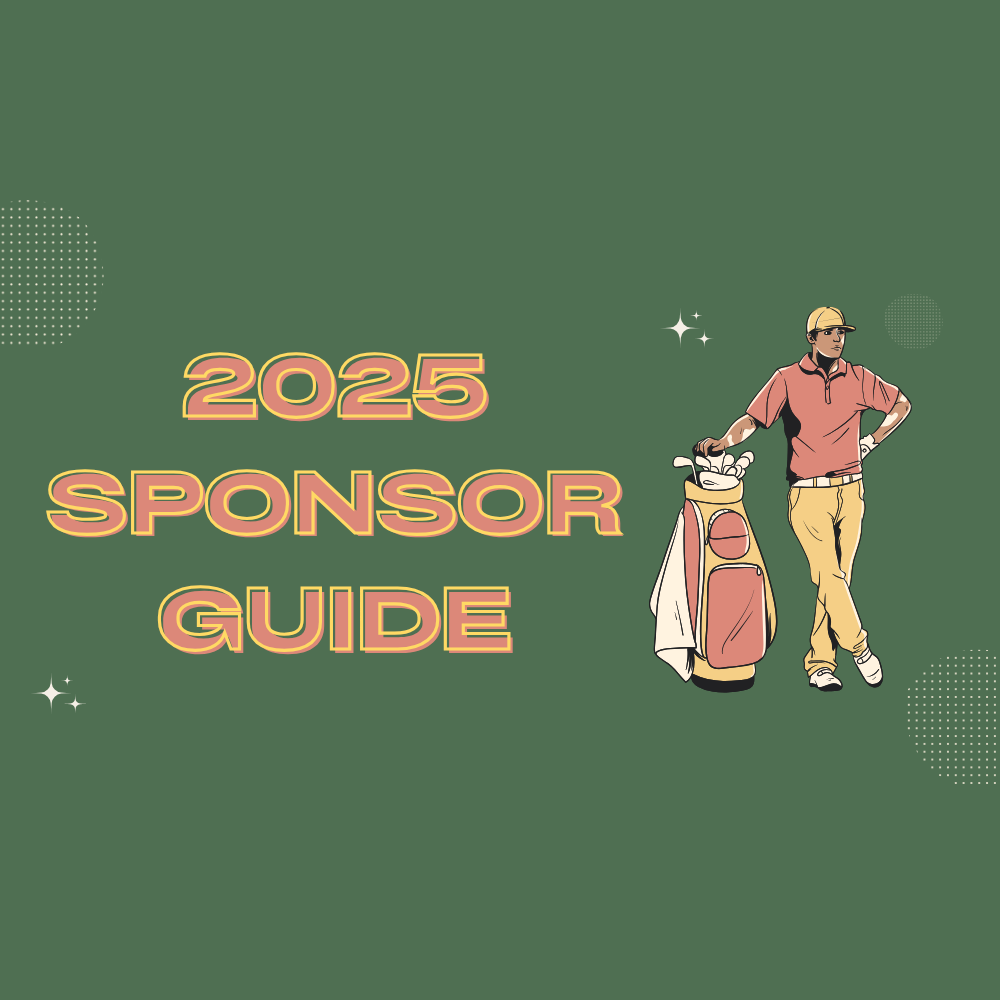 Sponsor pitch deck for Camp Marymount MOSS golf tournament. Golfer stands next to bag, vintage design.