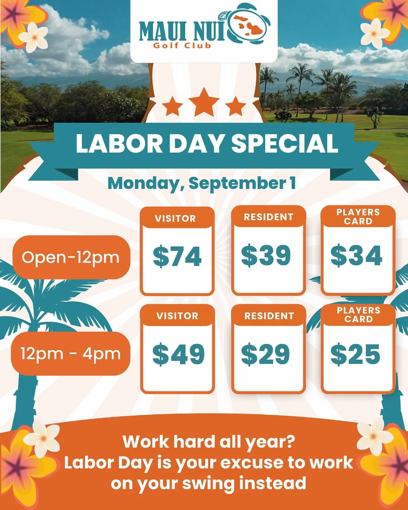 You work hard all year. This Labor Day, trade in the office grind for the golf kind. ⛳️ Discounted rounds all day at Maui Nui on Monday, September 1.
#MauiNuiGolfClub #mauinui #mauigolf #maui #Mauievents #GolfHawaii #hawaii #hawaiigolf #golf #golfer