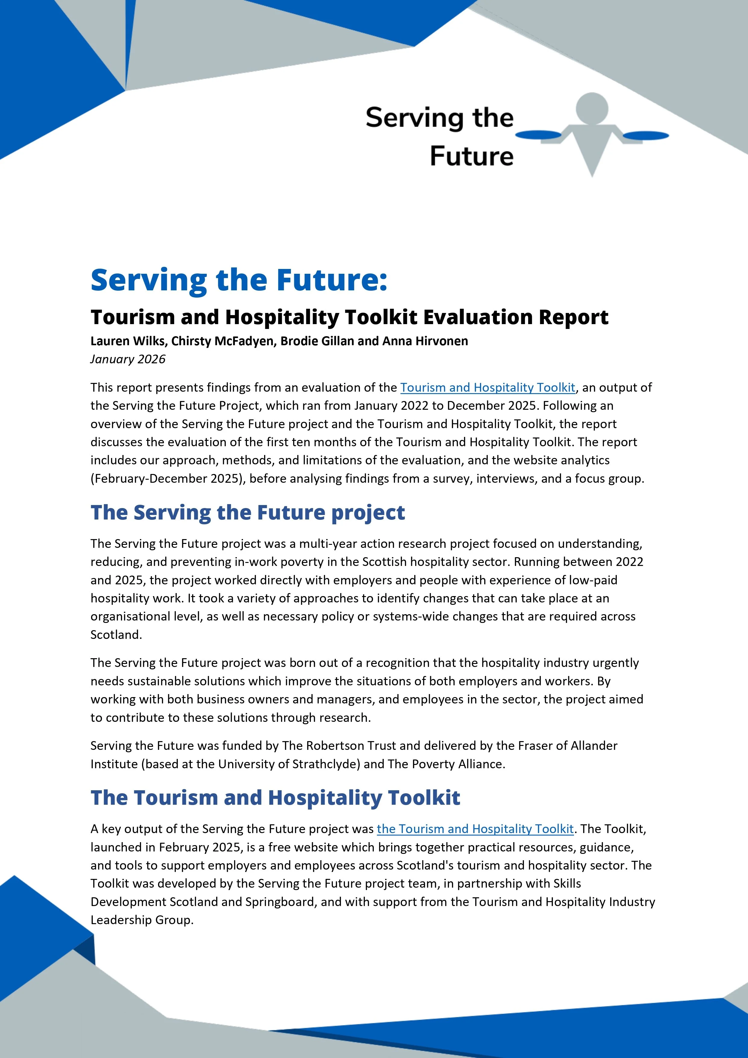 Serving the Future: Tourism and Hospitality Toolkit Evaluation Report