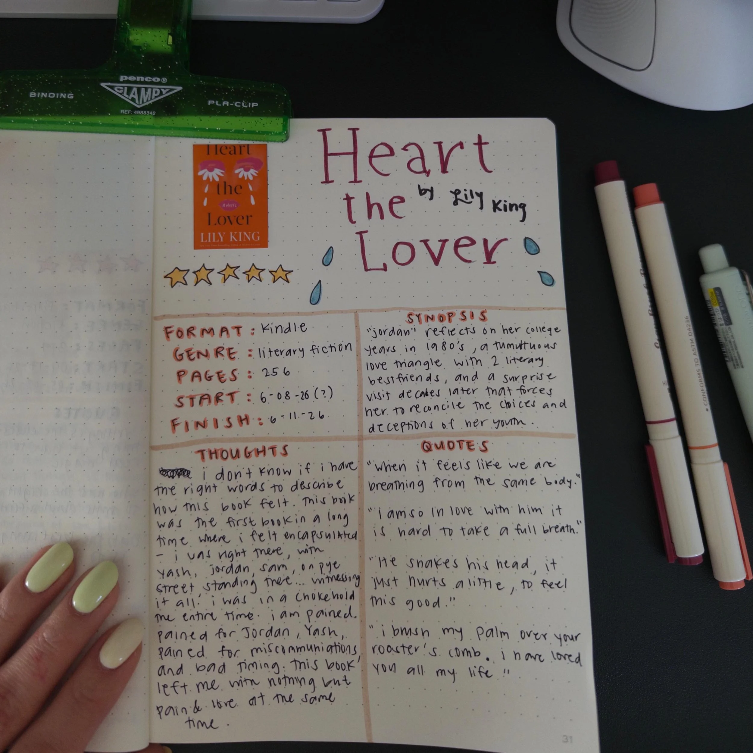 Heart the lover by Lily King 
⭐️⭐️⭐️⭐️⭐️
*spoilers so if you want to read/are currently reading skip!!!!* 
.
i don&rsquo;t know if i have the right words to describe how this book felt. i think this book was the first book in a long time where i felt