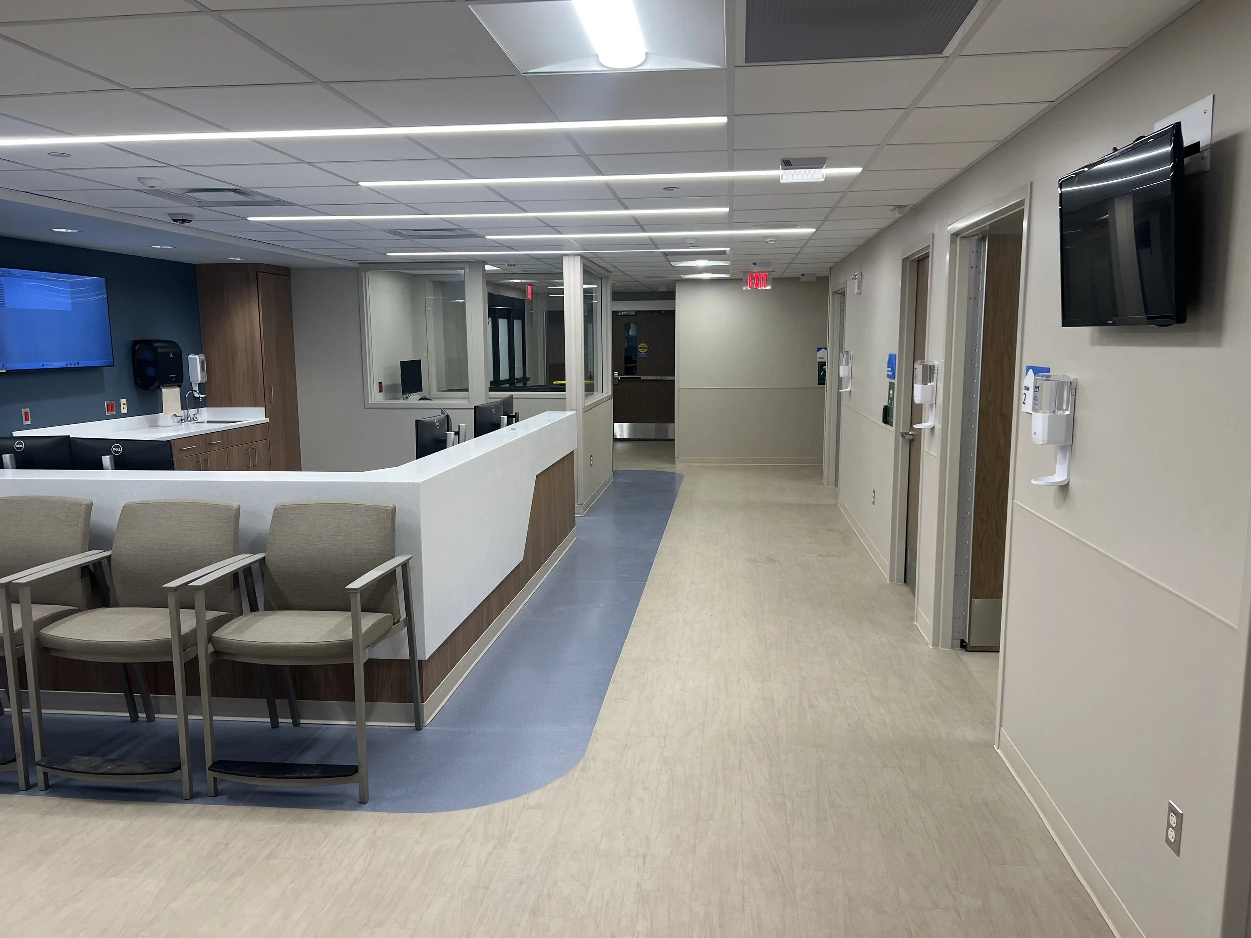 Emergency Department renovation at Beacon Health with upgraded LED lighting and electrical systems