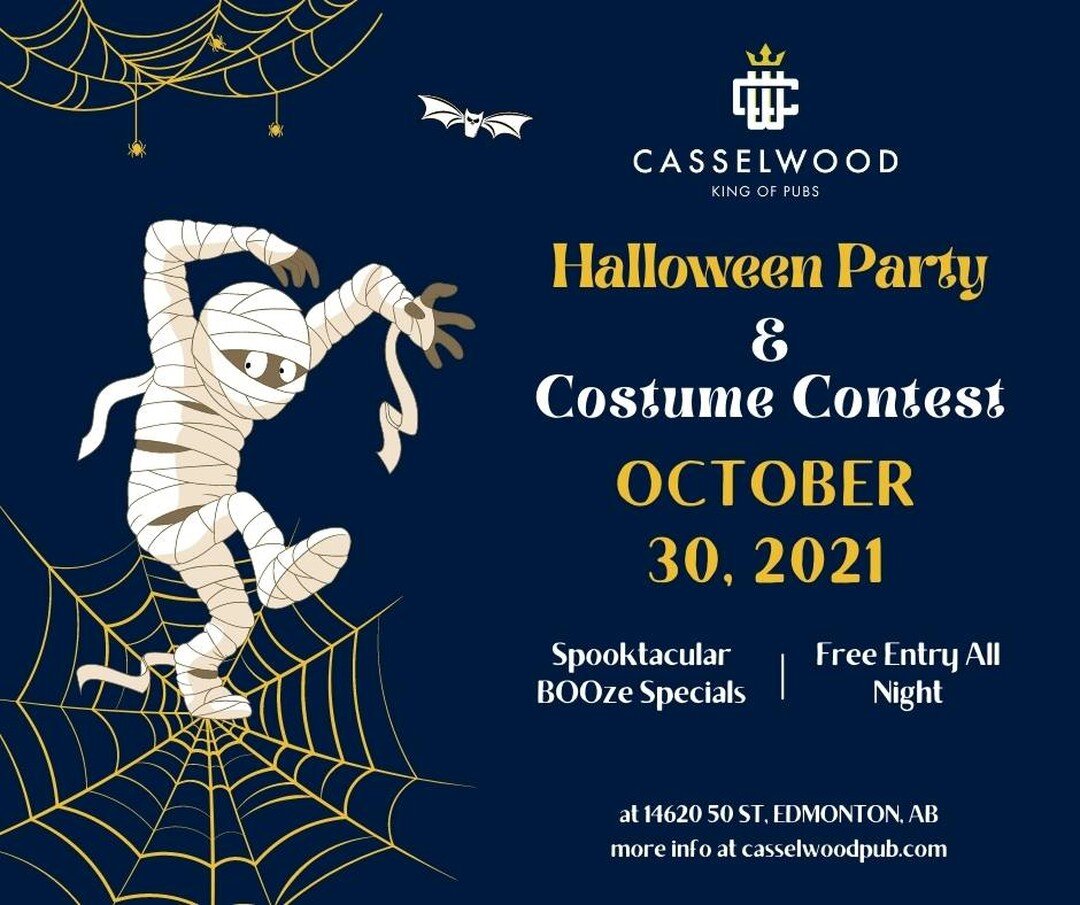 Who's ready for some spooky BOOze specials!?! Come on down to Casselwood Pub this halloween in your best costume for your chance win our costume contest!! 👻 #spookyszn 

There will be a prize for:
- Best Group Costume
- Best Female Costume
- Best Ma