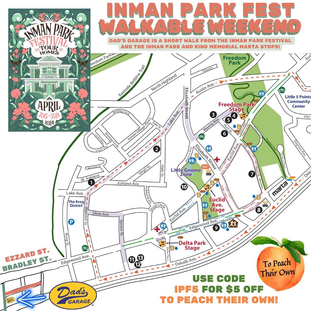 Walk on over tonight! Lots of closed streets near us due to the Inman Park Fest &mdash; thank goodness we&rsquo;re within walking distance of both the Inman Park and King Memorial MARTA stations AND the Beltline!

Plus, cheers to those of you with ti