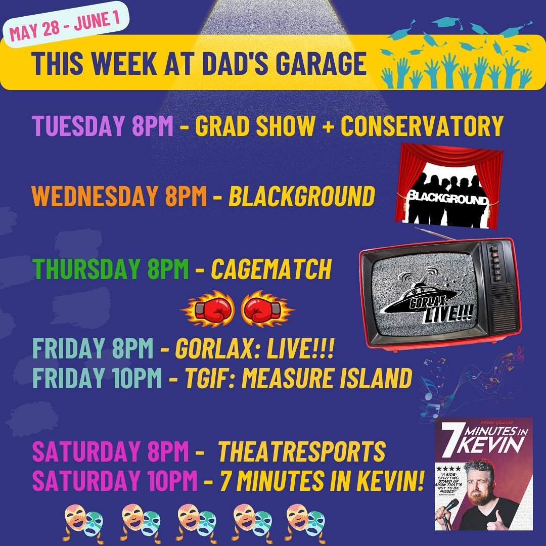 A stunning array of shows this week!

Tuesday, 8pm: FREE stand-up grad show and a set by our conservatory students!

Wednesday, 8pm: BlackGround returns with special guest @lxve_aftr 

Thursday, 8pm: CageMatch pits two teams against each other in the