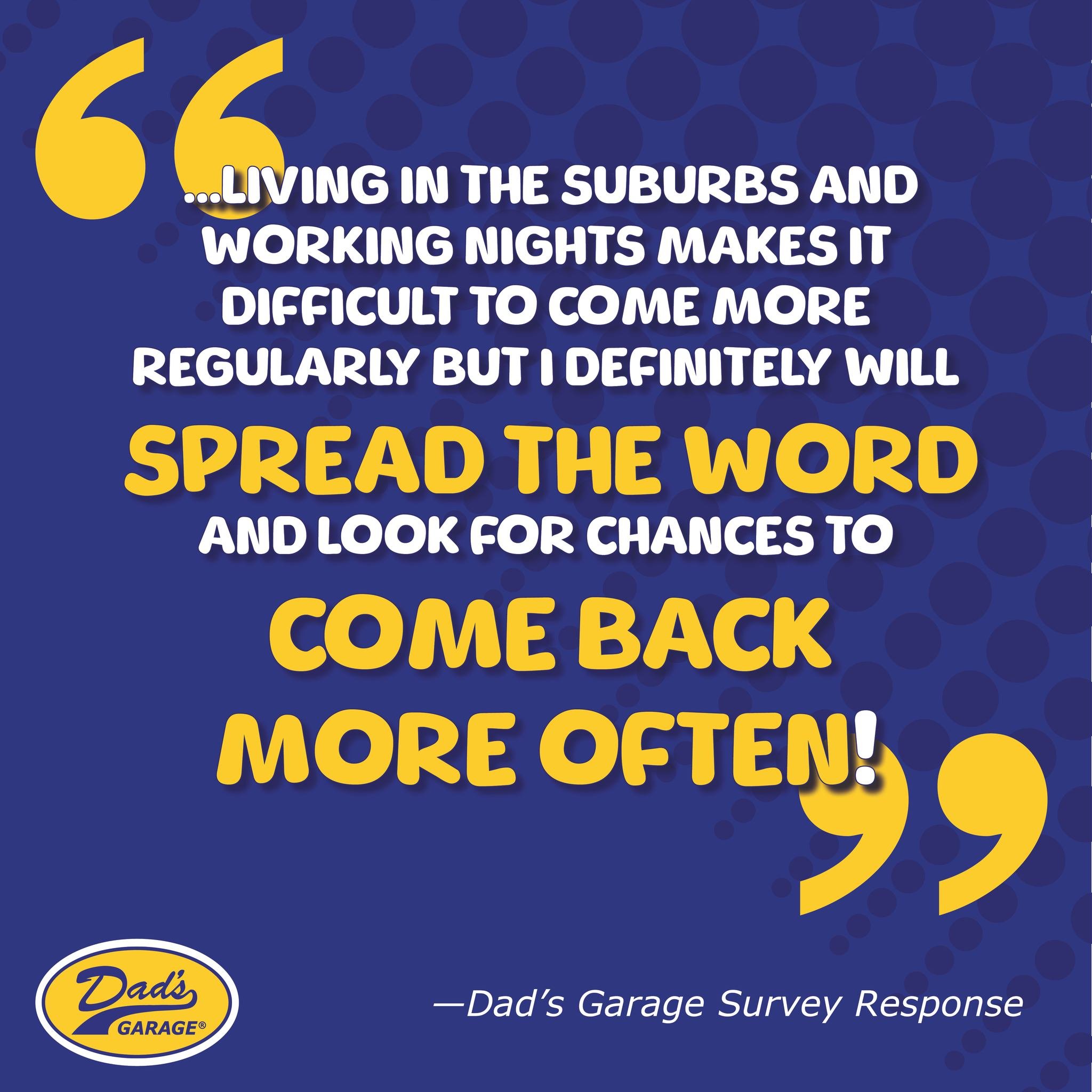 "...living in the suburbs and working nights makes it difficult to come more regularly but I definitely will spread the word and look for chances to come back more often!"

Whoever you are, anonymous survey participant, thanks so much. To t
