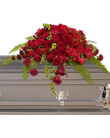 MAJESTIC RED CASKET SPRAY of Funeral Flowers in Miami, FL - FLOWERTOPIA