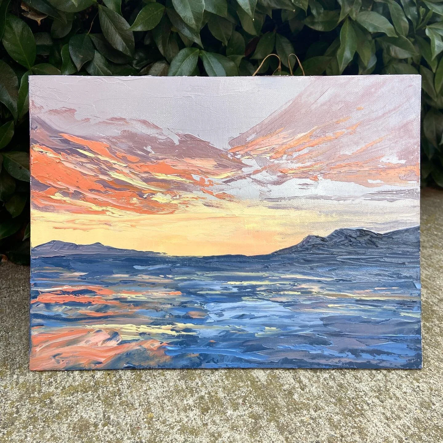 Abstract sunset of the Santa Barbara coastline. Oil on canvas panel. This piece started as a mock up for a large commission but the clients decided to frame this little guy as well! 
.
.
.
.
.
.
#oilonpanel #oiloncanvas #oilpainting #sunsetpainting #