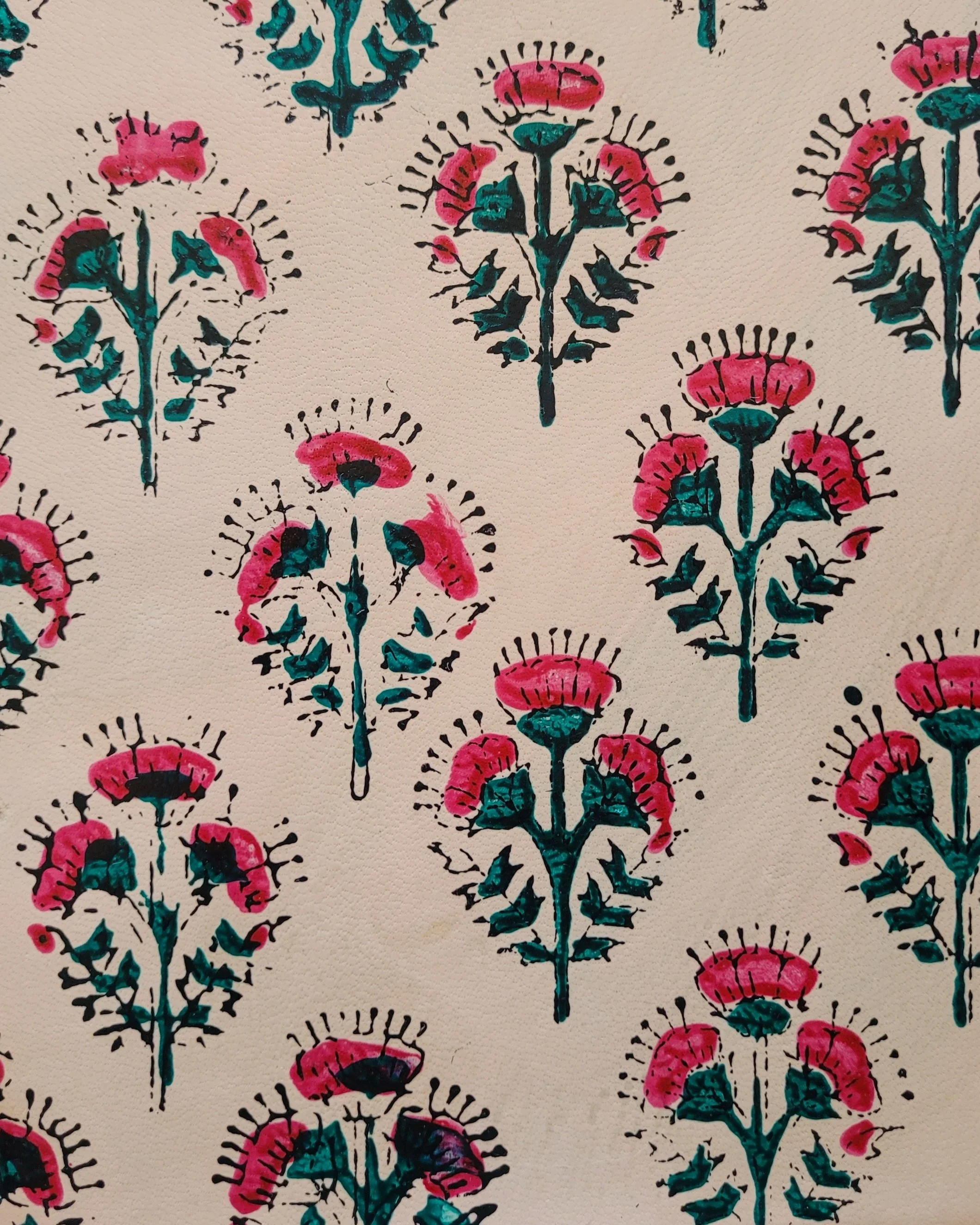 Hand-printed leather journal in floral design C – handcrafted in India