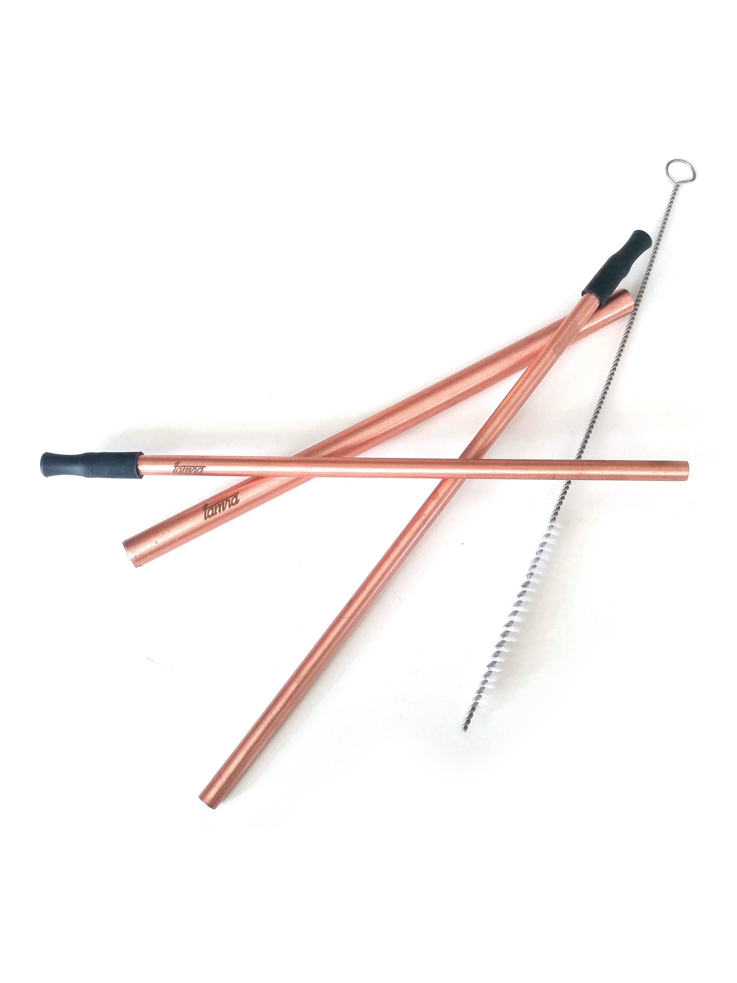 Set of 2 Tamra 100% copper straws with cleaning brush — TAMRA