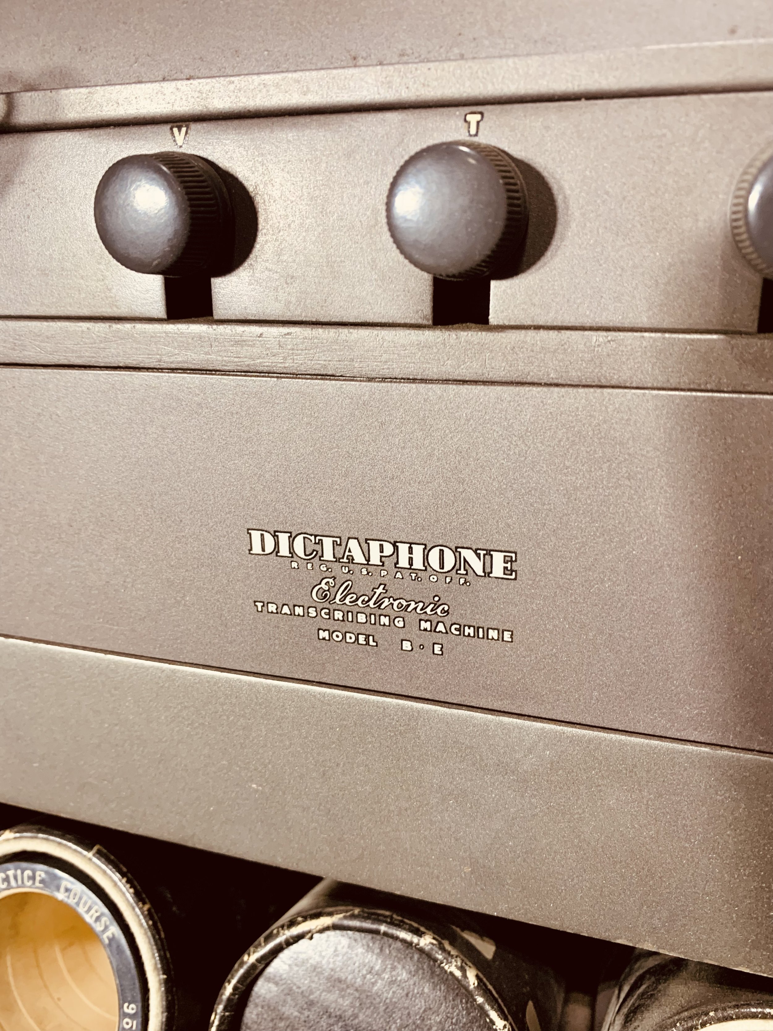 vintage dictaphone transcribing machine logo closeup