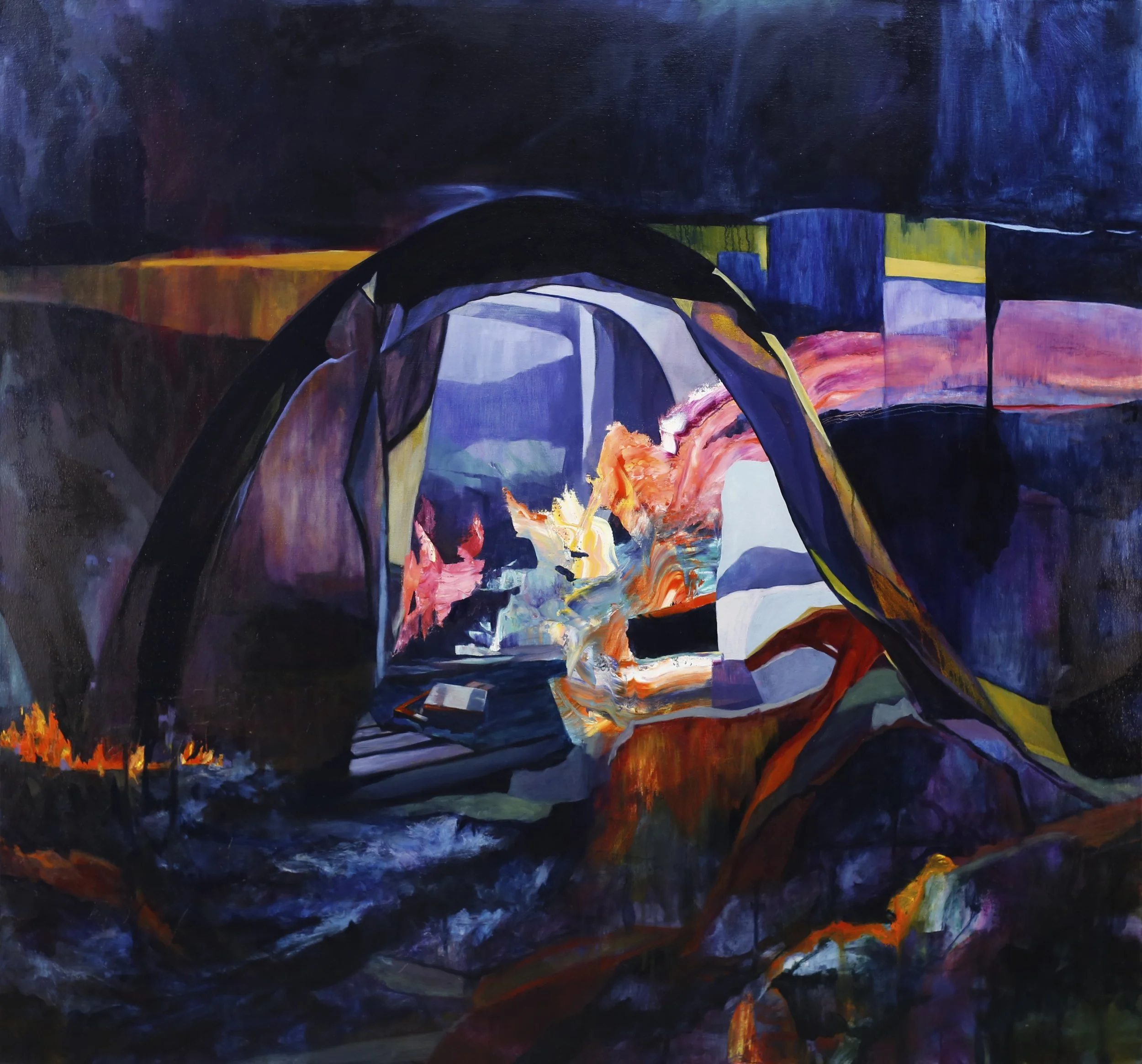 ROB BARTOLO, VCE in a tent under a bridge, Oil on canvas, 130cm x 140cm, $3000.JPG