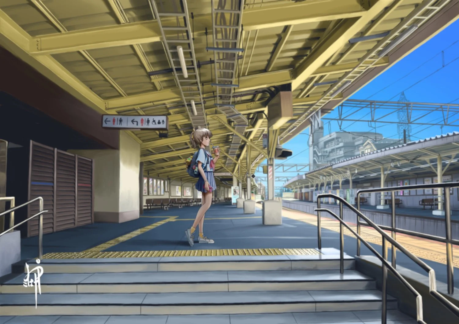 Waiting for the train alone in the afternoon