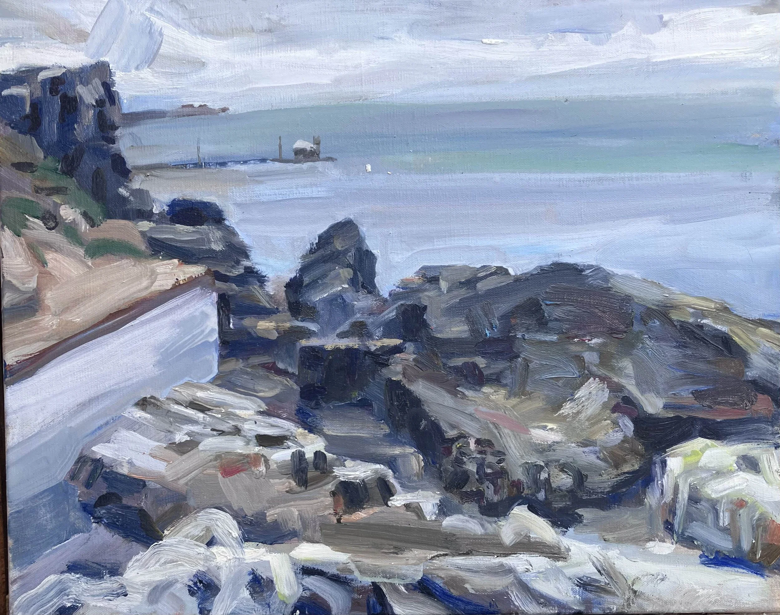 Volcanic Rocks, Concrete walll, Port Philip Bay