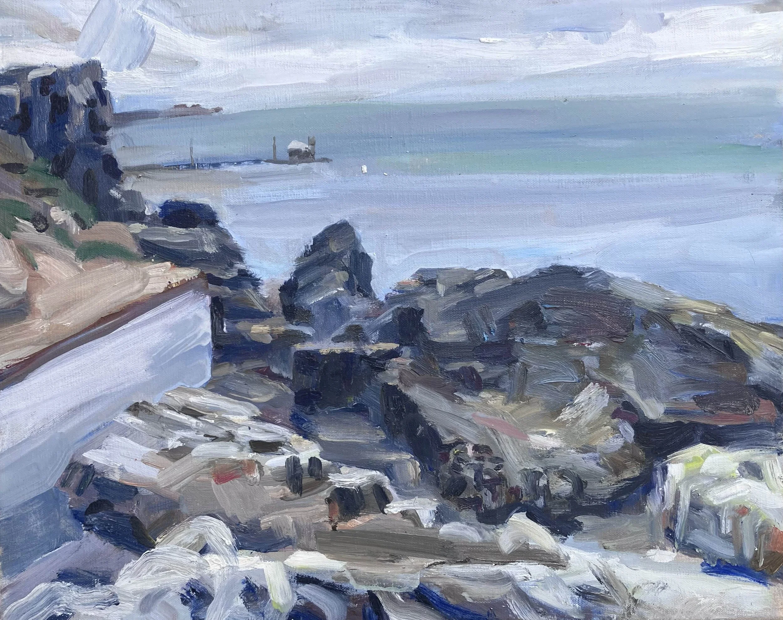 Volcanic Rocks, Concrete walll, Port Philip Bay