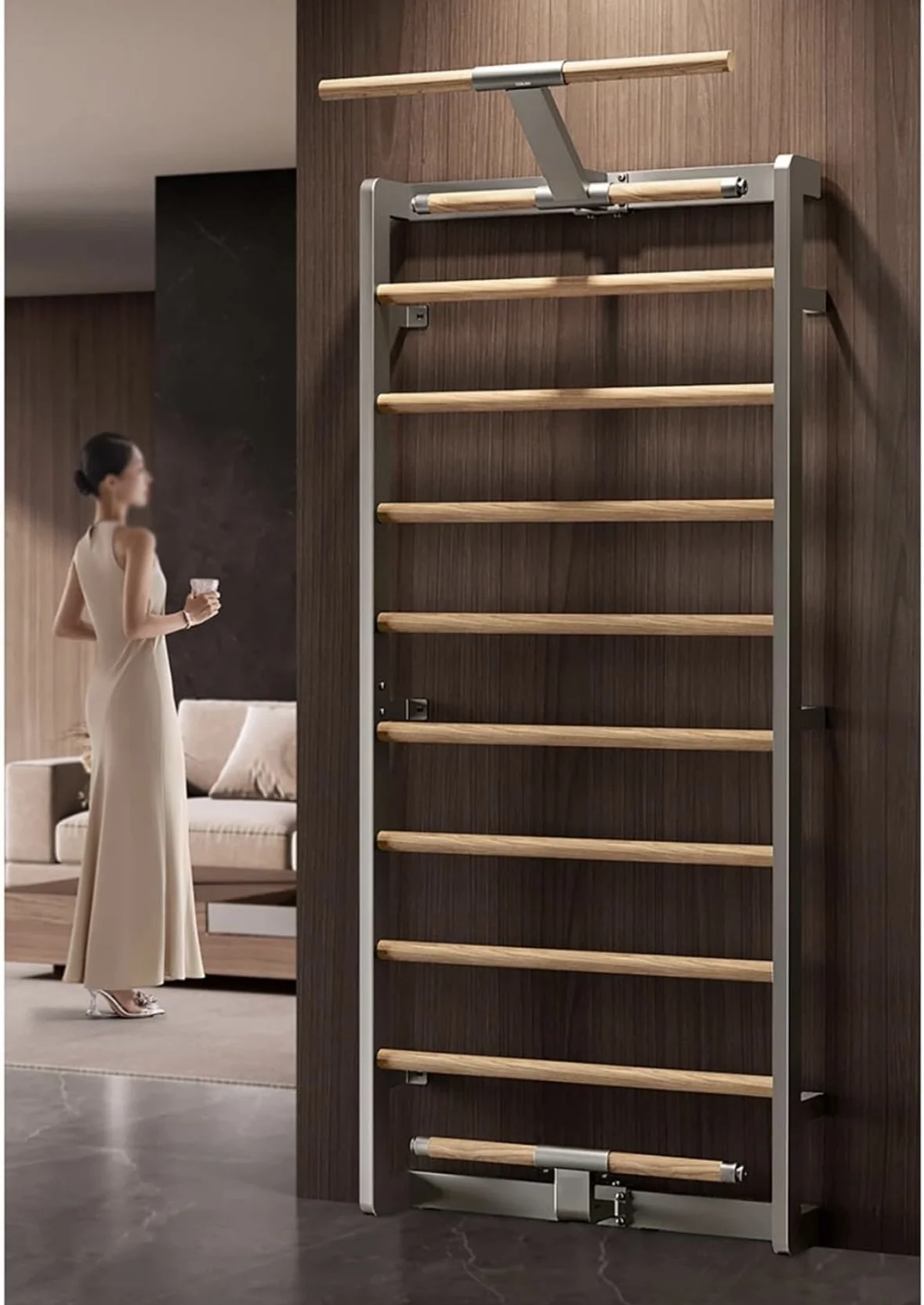 SWEDISH LADDER
A timeless approach to strength and mobility. This wall-mounted training system supports everything from stretching and posture to full-body strength—offering a simple, effective way to move with intention.
Designed to integrate into y