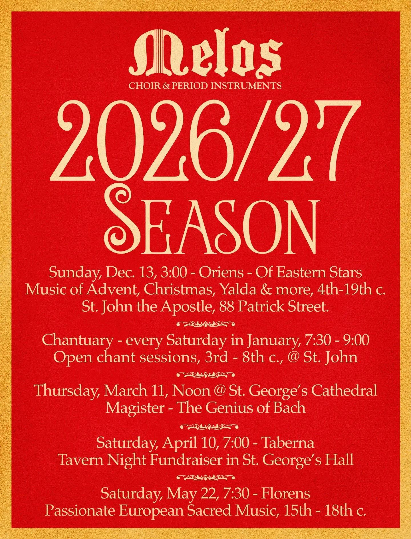 Melos Choir & Period Instruments 2026/27 season overview