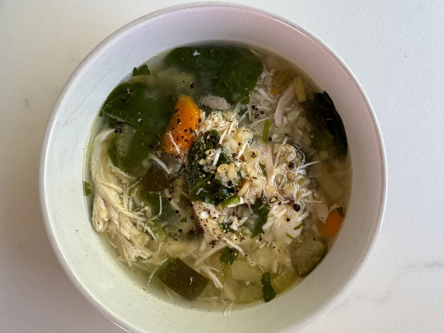 CHICKEN, VEGGIE AND PEARL BARLEY SOUP — Wholesome by Sarah