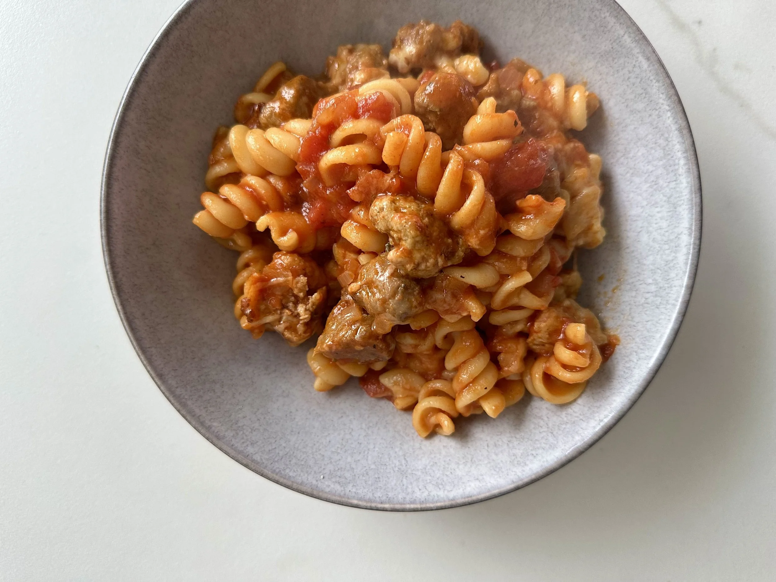 SAUSAGE MEATBALL PASTA BAKE — Wholesome by Sarah