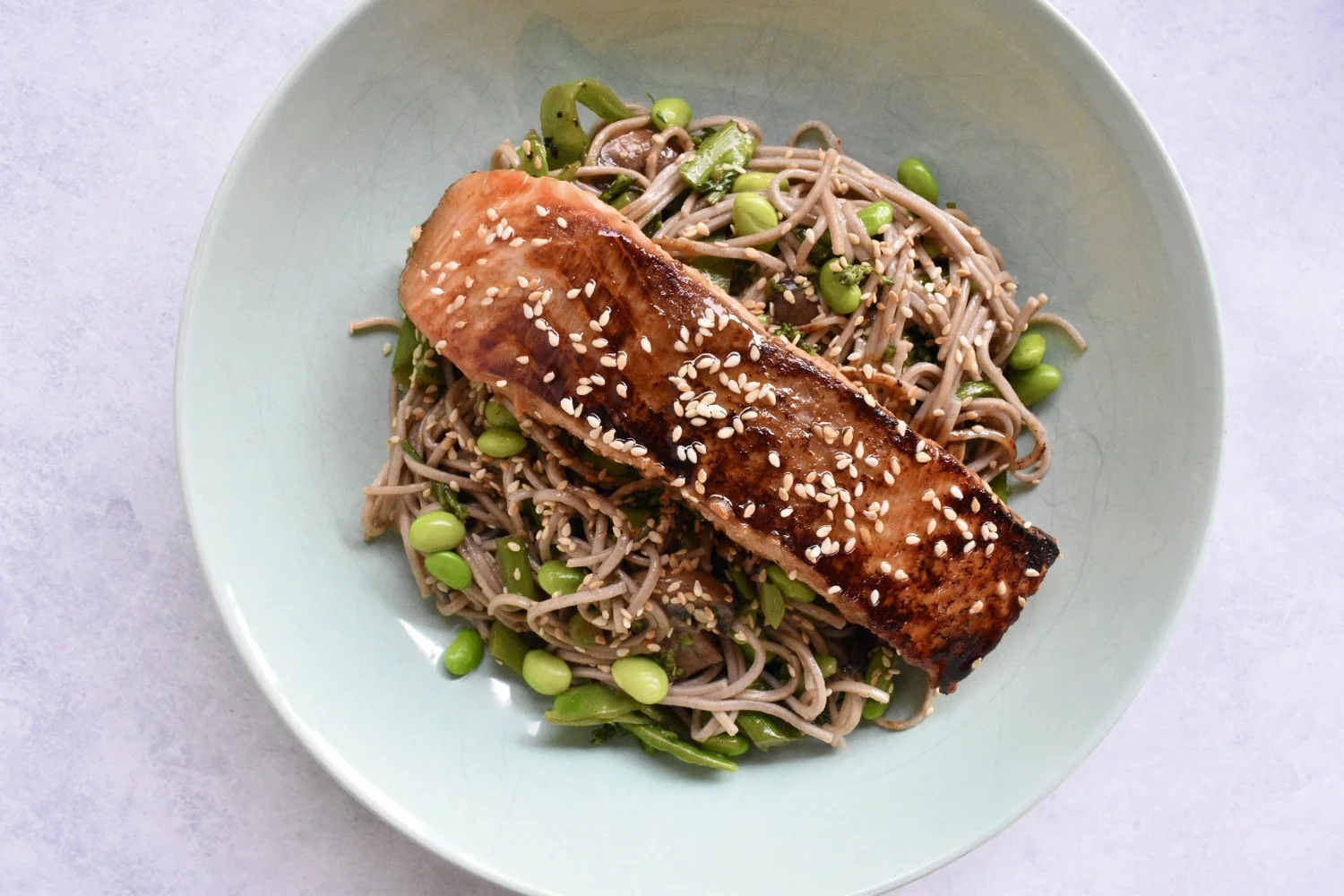 MISO GLAZED SALMON WITH SOBA NOODLE & EDAMAME — Wholesome by Sarah