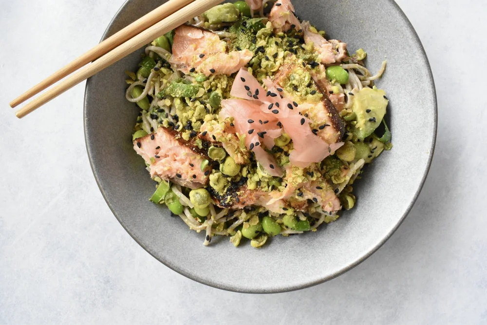 SALMON, SOBA NOODLE & WASABI PEA SALAD — Wholesome by Sarah