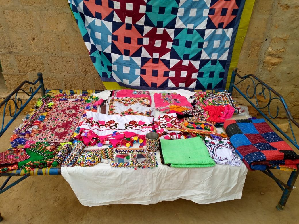 Women artisans' goods for sale at the "Female Agriculture Entrepreneur Shop" in rural Sindh