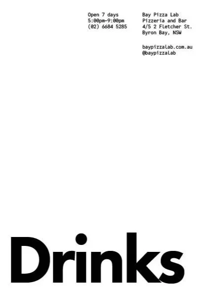 Bay Pizza Lab Drink Menu December 2025