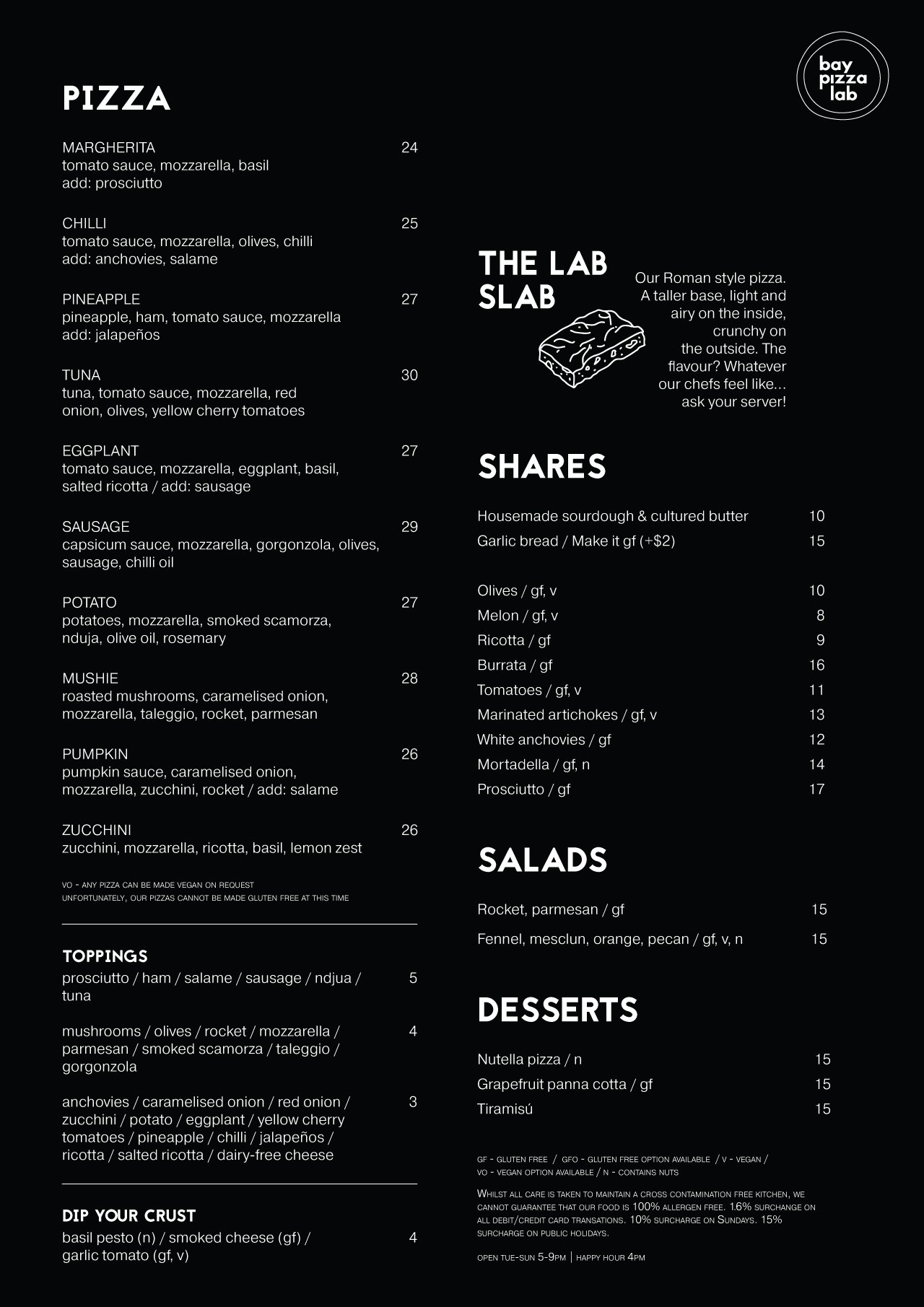 Menu — Bay Pizza Lab