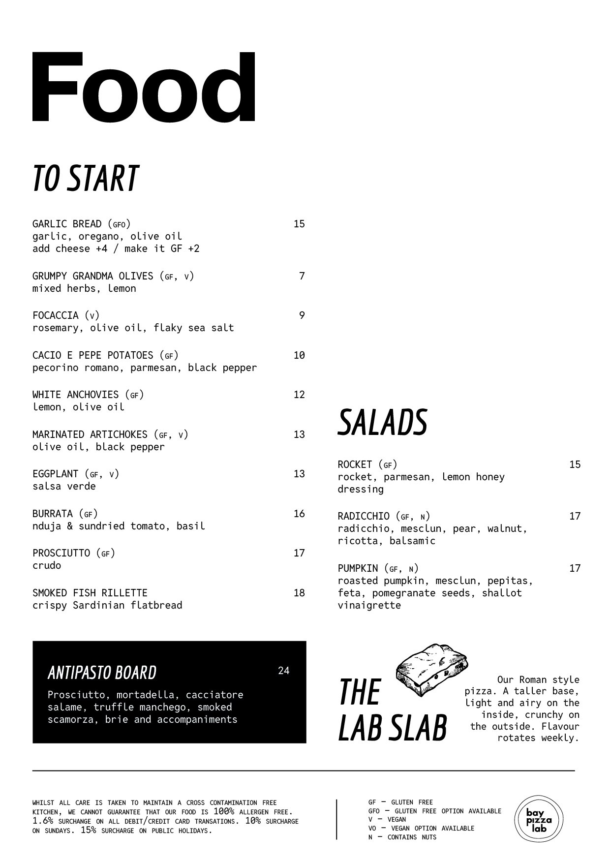 Menu — Bay Pizza Lab