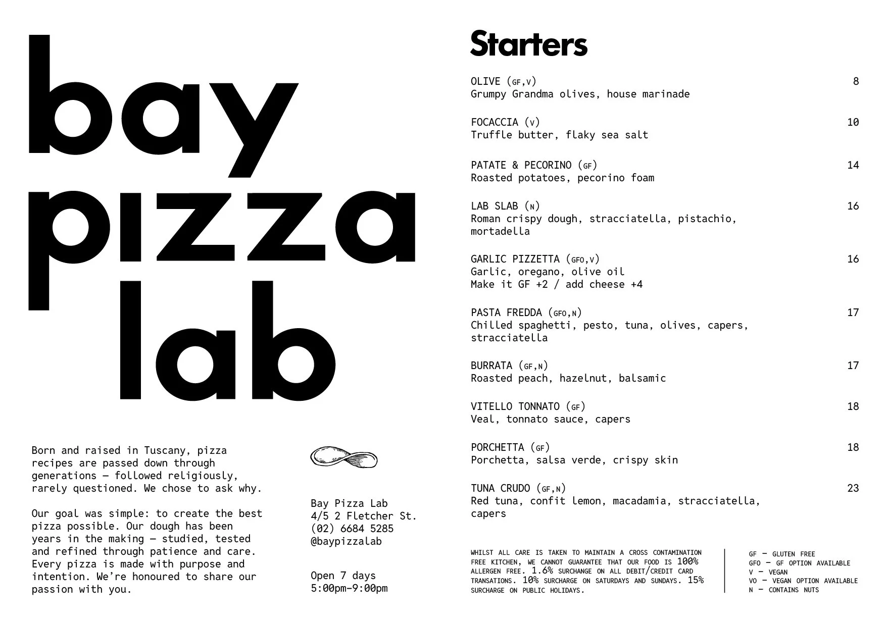 Bay Pizza Lab Menu December 2025