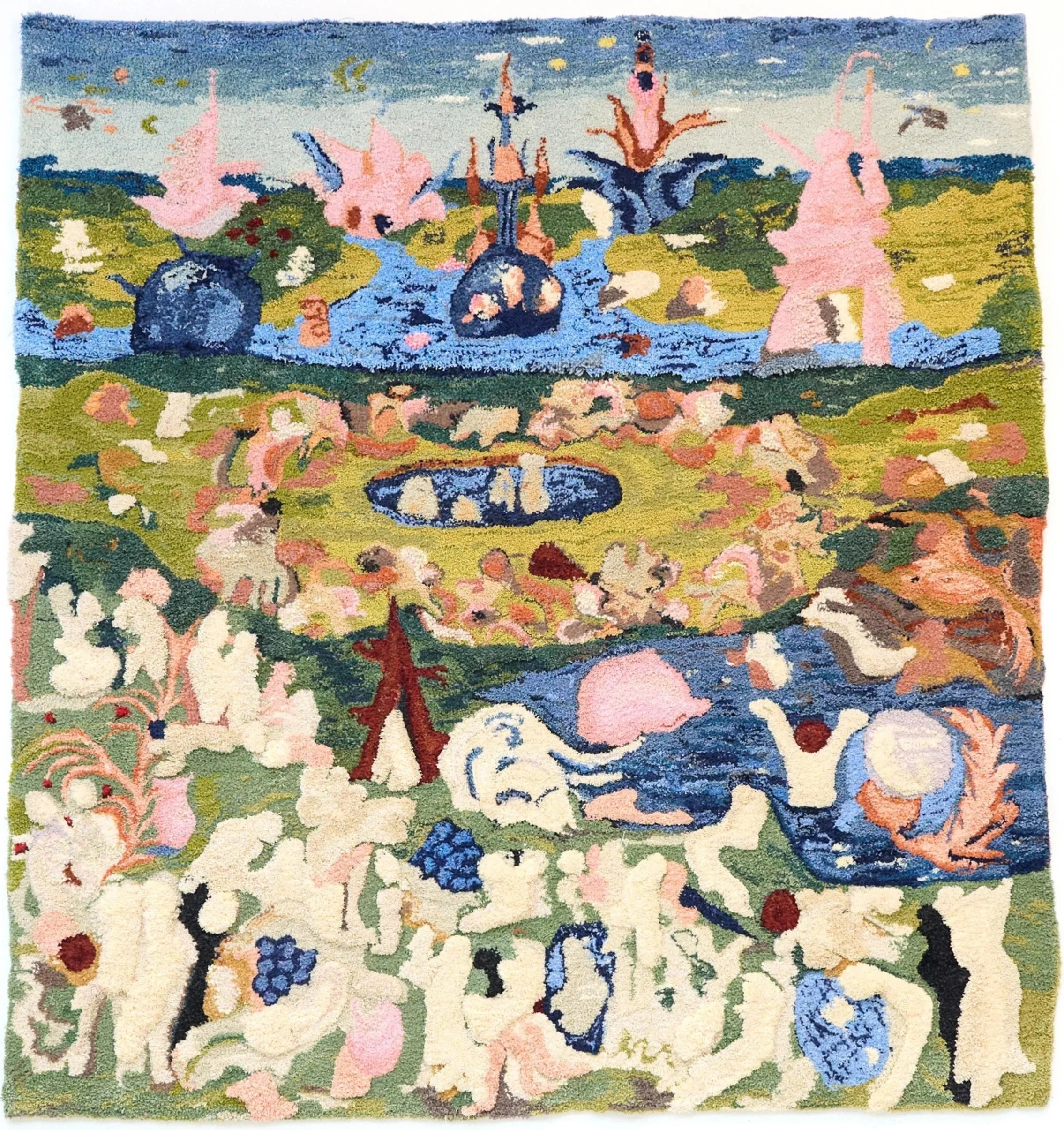 Lustgården, 2024, ull, lin, bomull, 220 x 192 cm