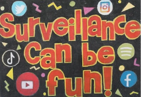 Surveillance can be fun!, 2023, pastellkrita på pannå, 35 x 50 cm