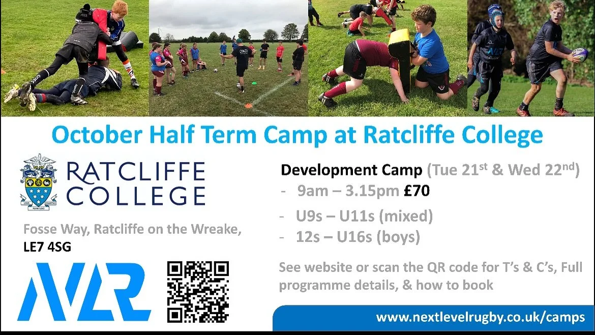 Half Term Camp at Ratcliffe College 🔥

Fun &amp; inclusive ✅
RFU level 2 &amp; 3 Coaches ✅
Pitch side First Aid &amp; Fully insured ✅

Register at www.nextlevelrugby.co.uk (link in bio) 🔖

21st &amp; 22nd Oct - Ratcliffe College📍

FOLLOW FOR MORE 