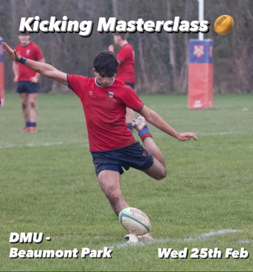 Kicking Masterclass 🔥

Goal kicking ✅
Touch finder ✅
Cross field kick ✅

Register at www.nextlevelrugby.co.uk (link in bio) 🔖

Wed 25th Feb (7pm - 8pm)- DMU, Beaumont Park📍

FOLLOW FOR MORE 🎯

#talentid #talentdevelopment #talentidentification  #