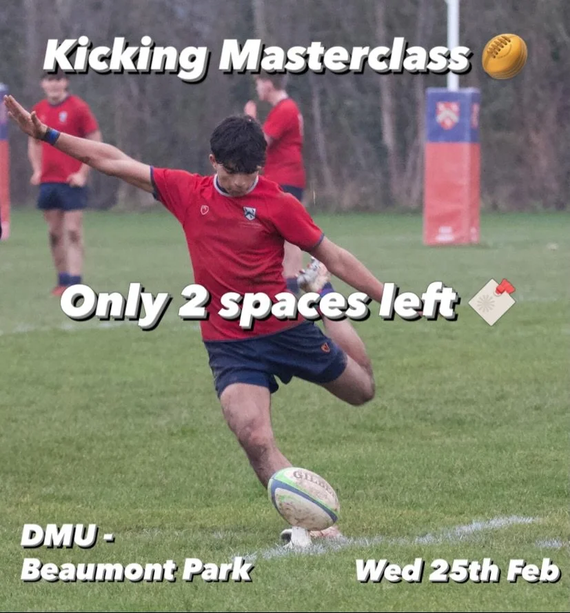 Kicking Masterclass 🔥 (only 2 spaces left 🔖)

Goal kicking ✅
Touch finder ✅
Cross field kick ✅

Register at www.nextlevelrugby.co.uk (link in bio) 🔖

Wed 25th Feb (7pm - 8pm)- DMU, Beaumont Park📍

FOLLOW FOR MORE 🎯

#talentid #talentdevelopment 