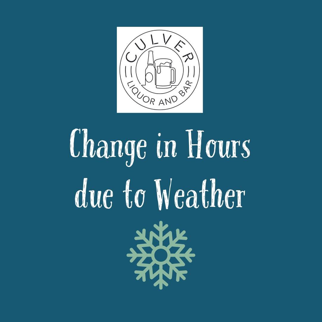 🥶We will be closed today 1/25/2026🌨

⛄Stay safe out there!🥶

⏰Business Hours: 
Sunday 9 am to 5 pm
Monday to Wednesday 9 am to 8 pm
Thursday to Saturday 9 am to 10 pm 

🍺Culver Bar opens when a bartender arrives: 
12 pm Monday to Thursday
9 am Fr