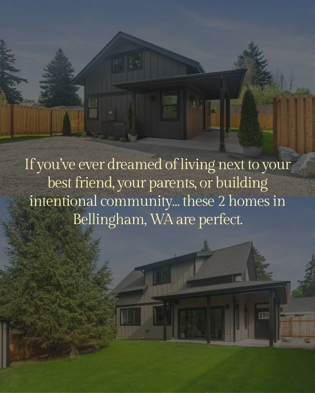 Two 1,000 sq ft homes. Two separate lots. One very intentional way of living ✨

Tucked into Bellingham, these side-by-side homes feel like a modern reimagining of community living in the Pacific Northwest. Close enough to share morning coffee, dinner
